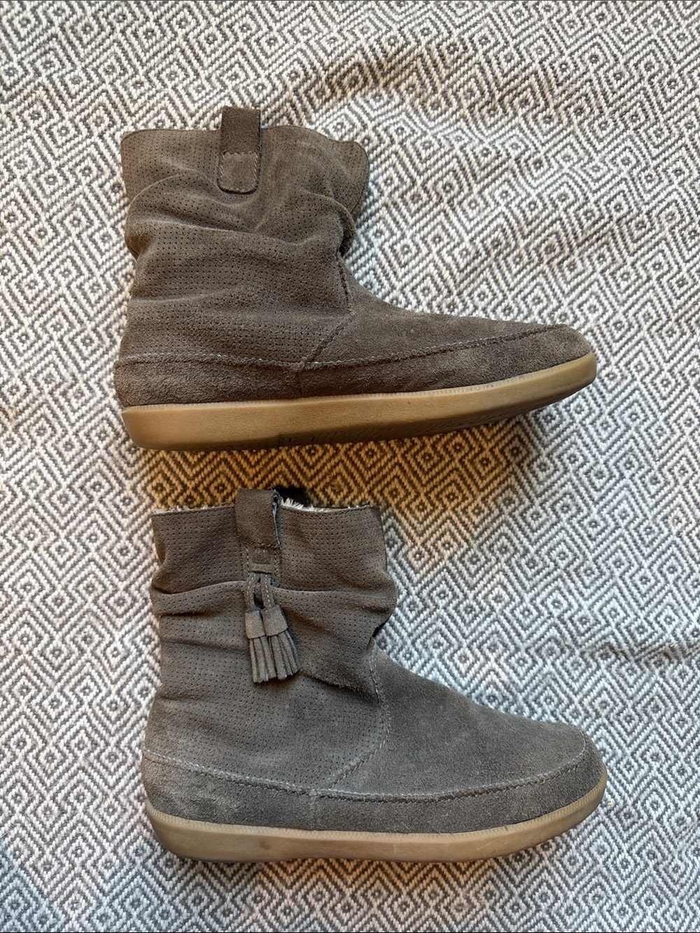 American Eagle Outfitters Brown Suede Tassel Faux-Fur Lined Ankle Boots - Picture 6 of 14